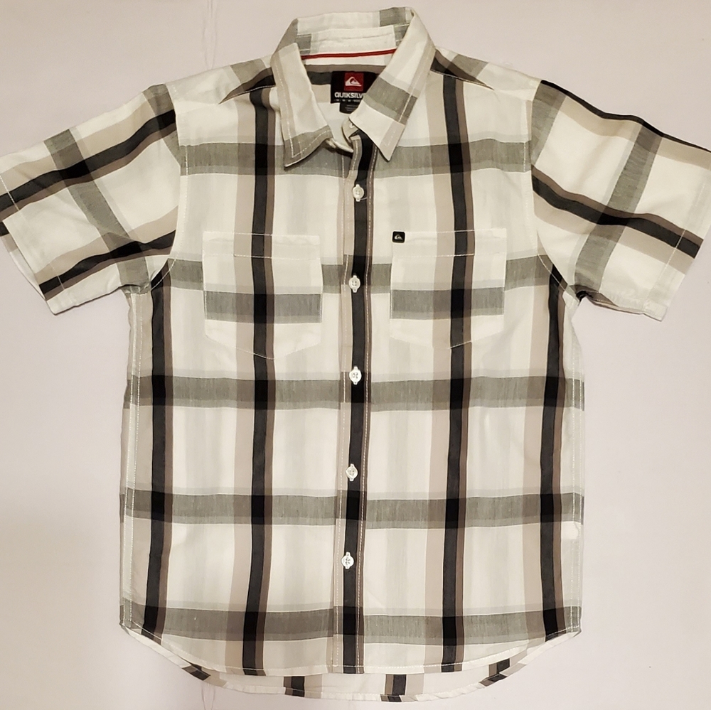 Quicksilver Collared Shirt - White Plaid  12-14